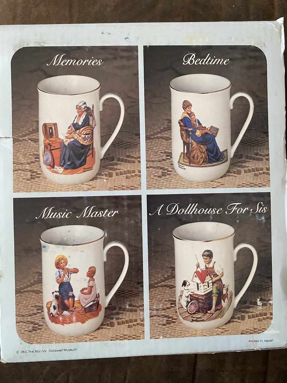 Vtg Norman Rockwell 1982 Set 4 Boxed Ceramic Bedtime, Memories, Dollhse, Music